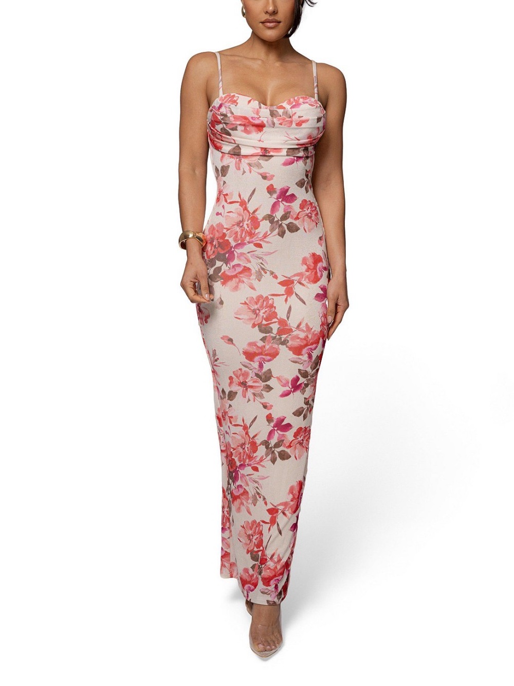 Women's Jluxlabel Ivory Floral Slinky maxi dress